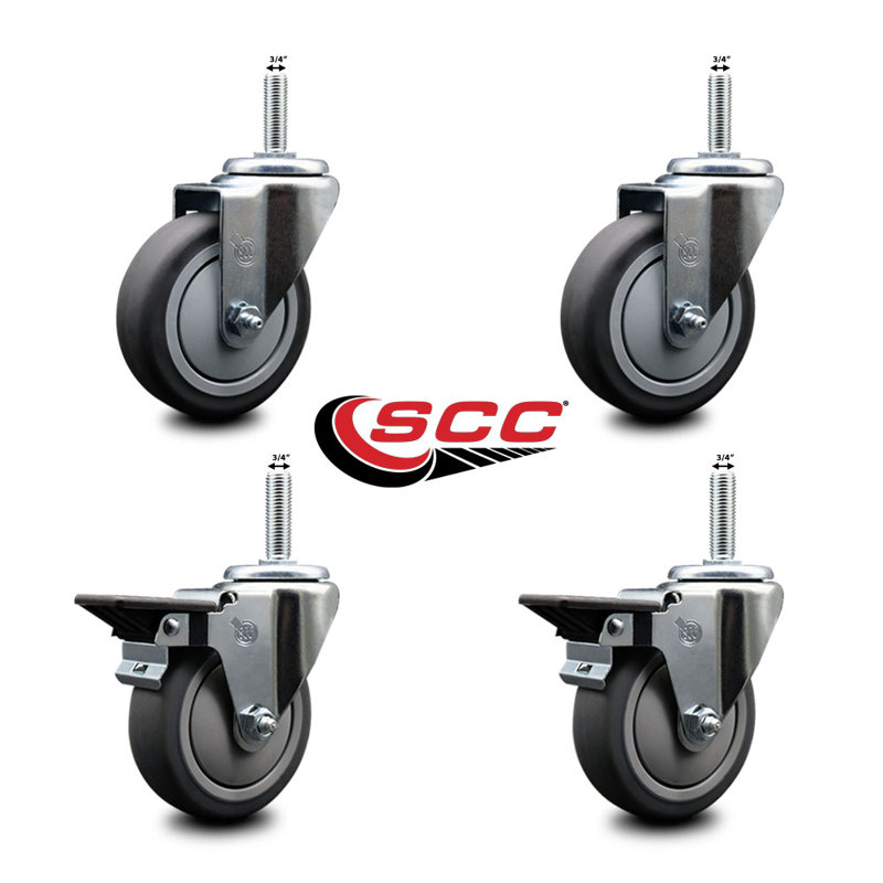Rubber Wheel Swivel ½ Inch Threaded Stem Caster Set SCC