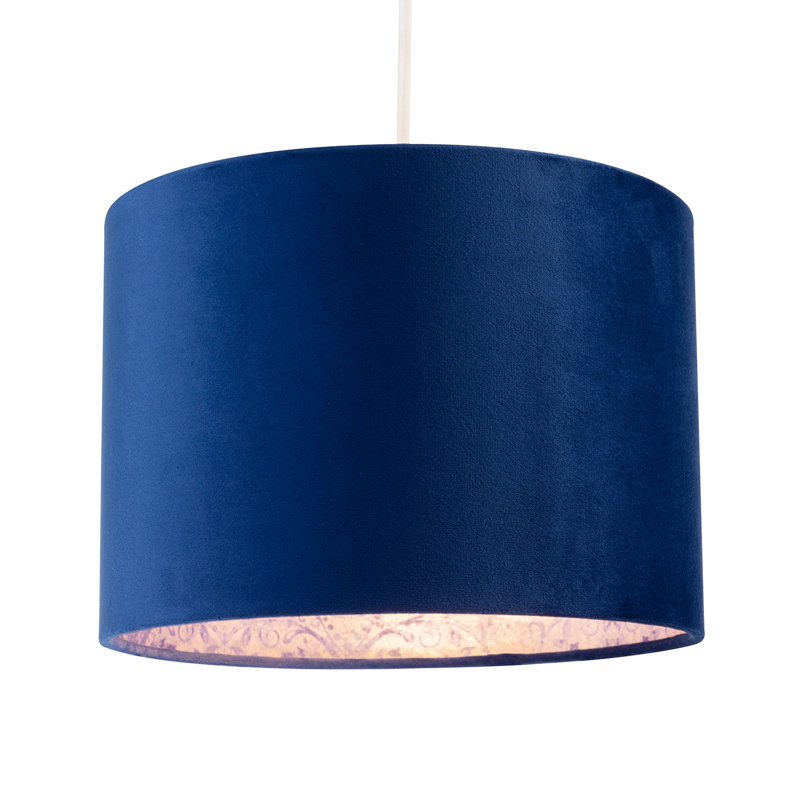 18cm H Velvet Drum Lamp Shade ( Screw On ) in Blue