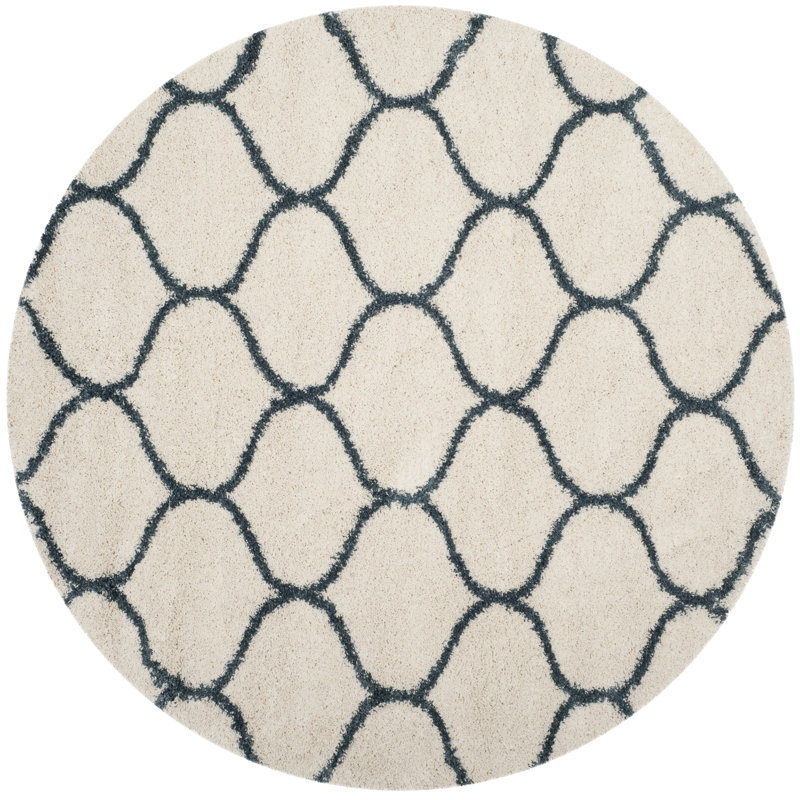 Tate Hudson Shag Performance Geometric Rug, Round 3', Ivory/Slate Blue