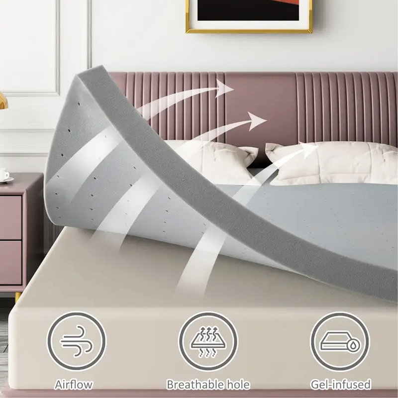 Matelas double ferme en mousse à mémoire de forme de 2 pouces pour le soutien du dos, la minimisation des points et une atmosphère de sommeil frais, gris avec soulagement sur les hanches, amélioration de la circulation d'air, confort