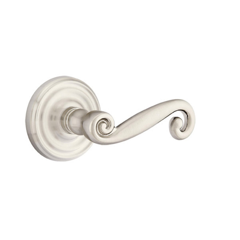 Scroll Passage (Hall & Closet) Door Lever with Round Rosette, Satin Nickel, Left