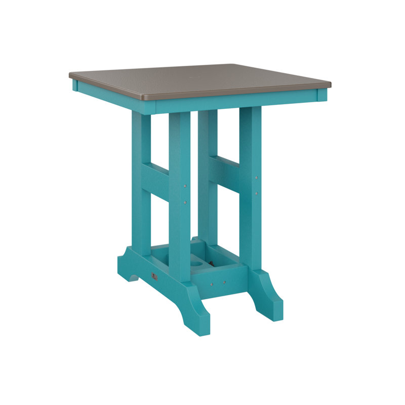 Garden Classic Outdoor Square Bar Table, Hammered Top Bronze, 39.5" H x 28" W x 28" D, Aruba Blue