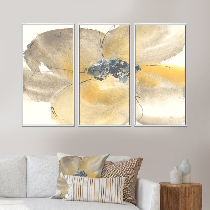 Galm Flower Tones II - ensemble d'art mural sur toile encadré traditionnel de 3, L 36 po x H 20 po, Cadre blanc