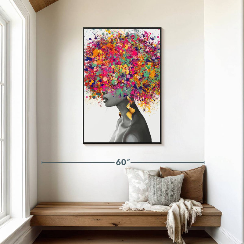 Afro Hair Pop, Cadre flottant noir, 29 po x 43 po