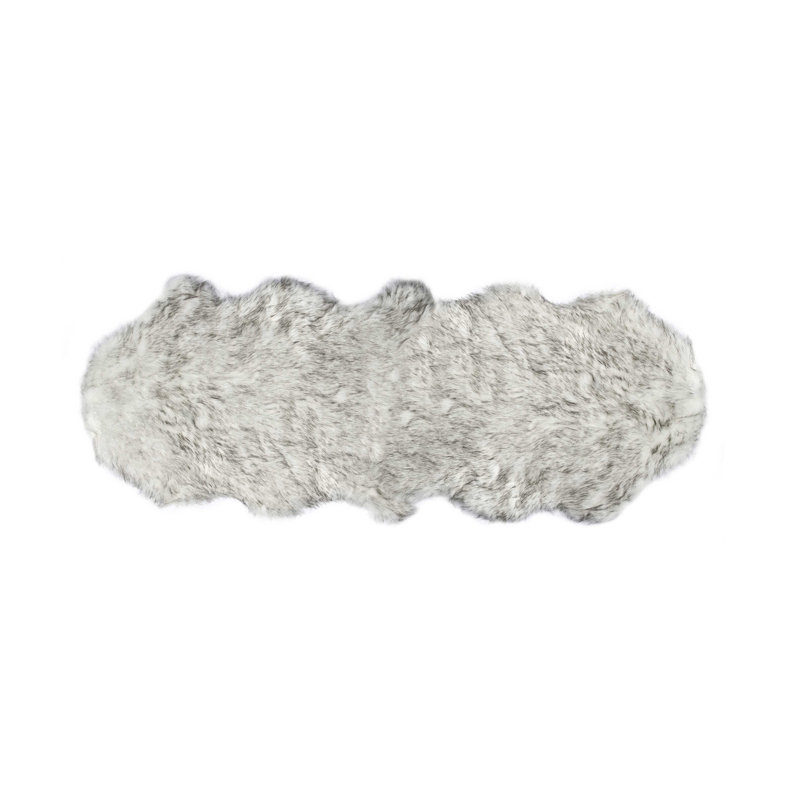 Asmat Gradient Gray Faux Sheepskin Fur Area Rug, 6' x 7'
