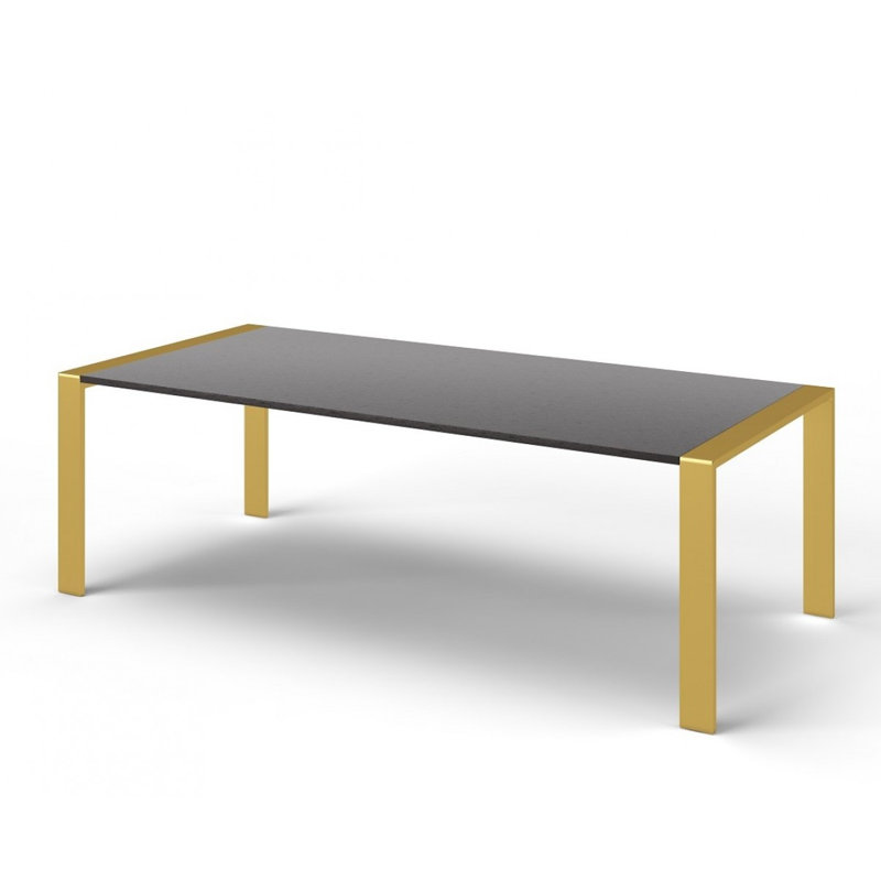  Table de salle à manger 95 "en acier inoxydable gris et laiton
