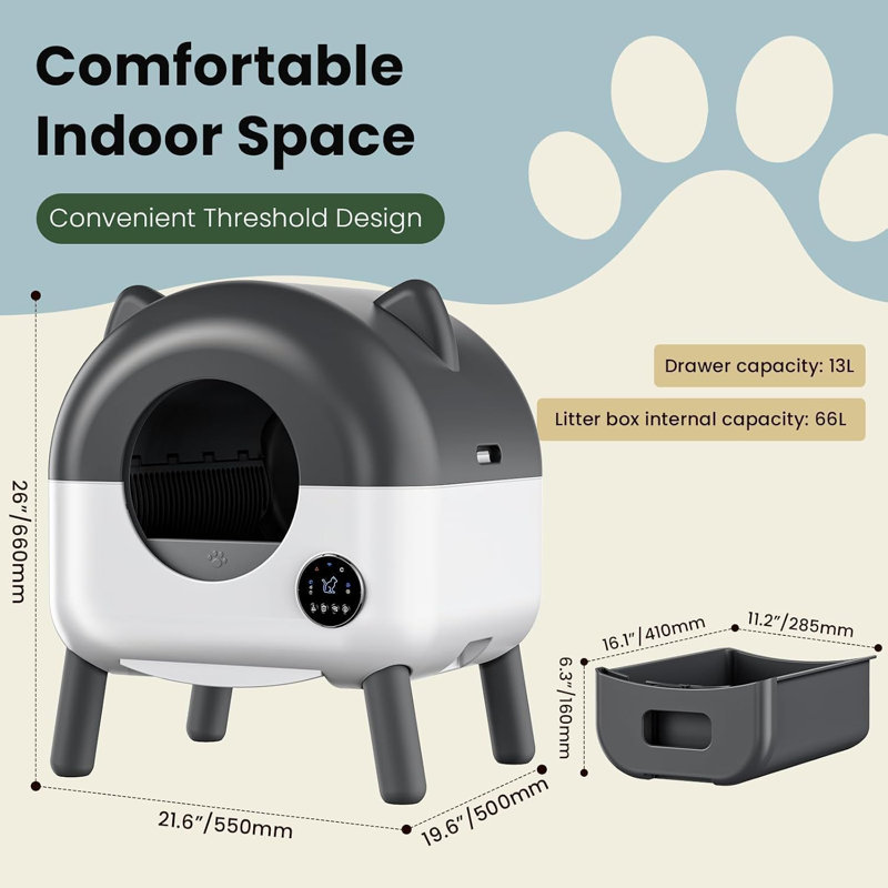 Polyethylene Plastic Litter Box, Dark Gray