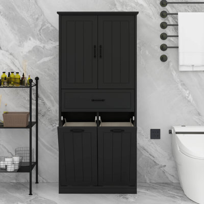 Double Tilt Out Laundry Hamper Cabinet, Tall Bathroom Storage Cabinet With Tilt Out Laundry Basket