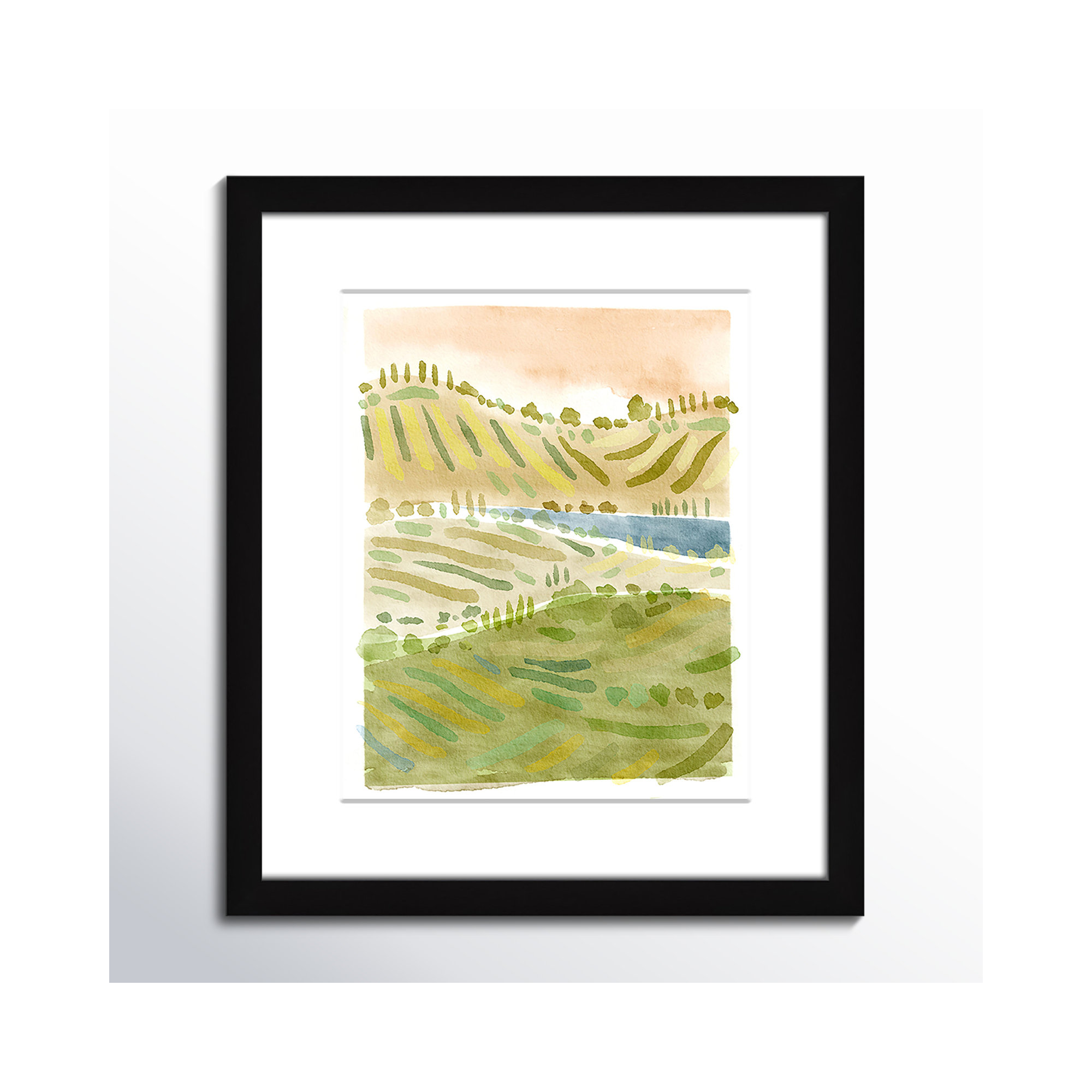 Tuscan Countryside Print by Leah Straatsma, Black Single Picture Framed Paper, White, 15" H x 13" W x 1.25" D