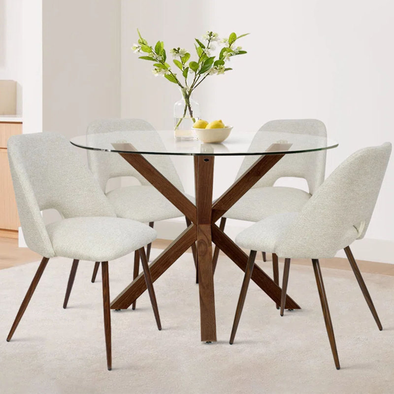 Aunnika 5-Piece 40 Inch Round Glass Dining Table Sets, Beige