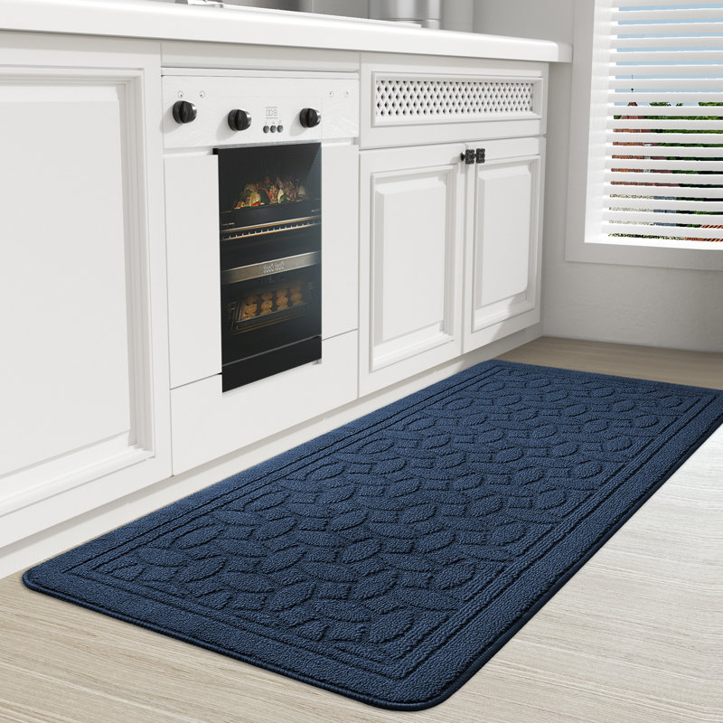 Floral Water Resistant Non-Skid Kitchen Mat, Blue, Runner 2' x 4'11"