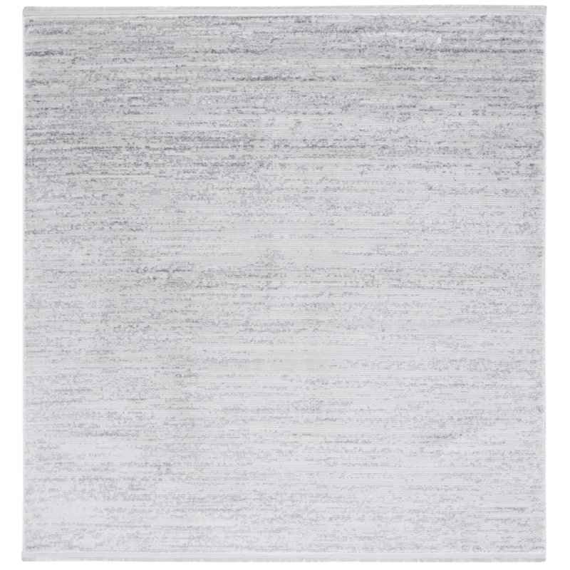 Tapis abstrait gris en polypropylène tissé à la machine Luyen, Carré 6 pi 7 po