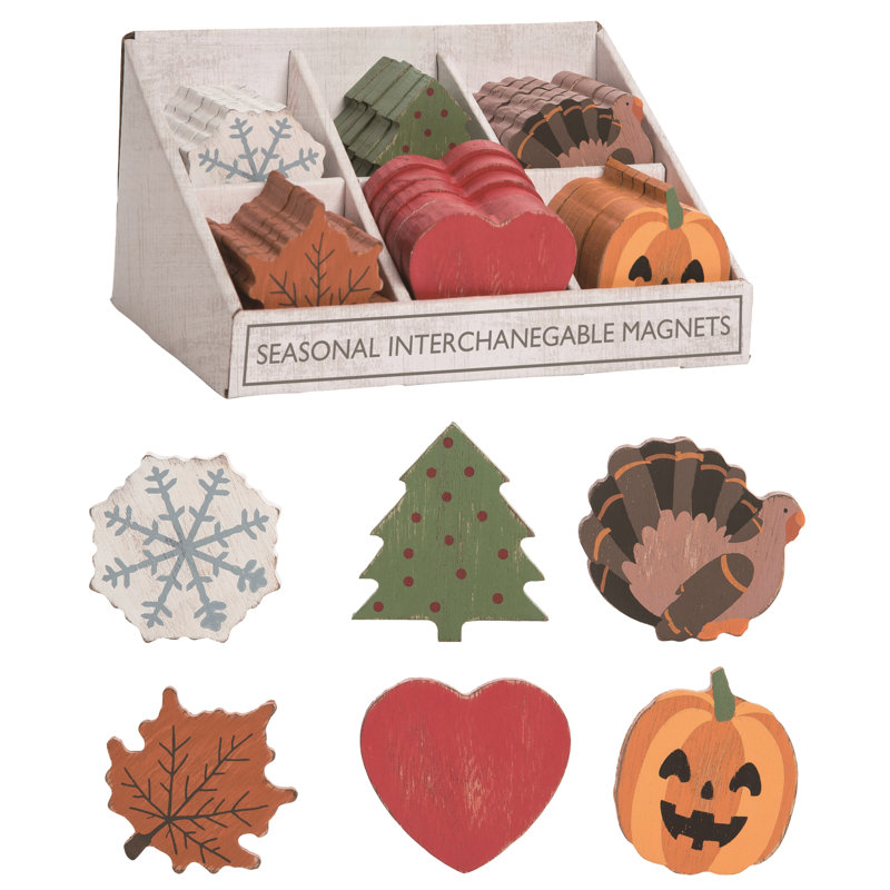  Wood 8.5 in. Multicolor Christmas Changing Seasons Magnet Set of 36 In PDQ