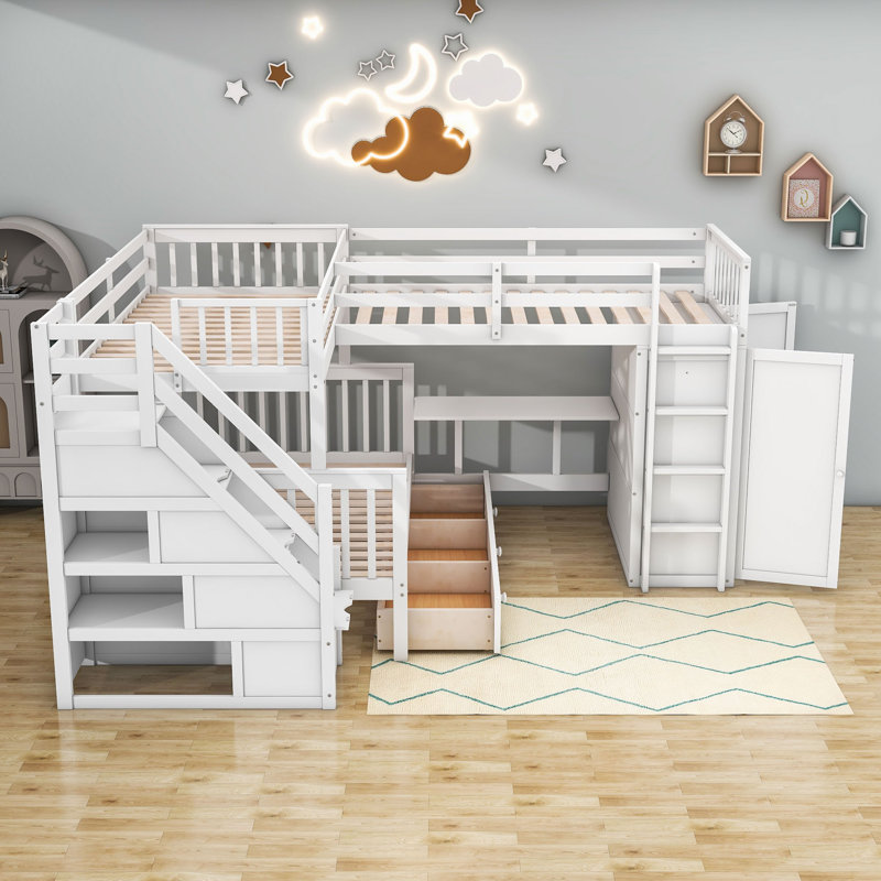 Lit superposé avec tiroirs Jashya Kids, Blanc
