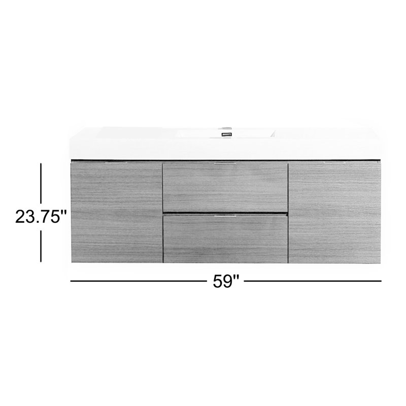 Ensemble de meuble-lavabo simple mural de 59 po Radersburg, Naturel