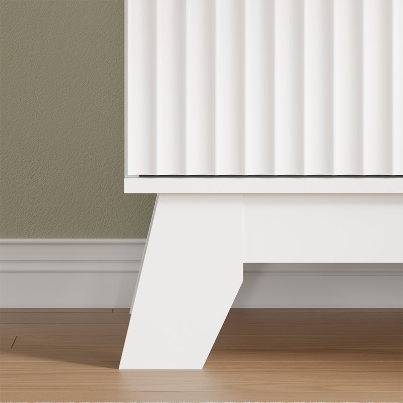 Fluted 9-Drawer Dresser 57''W Wood Wide Chest Of Drawers With Metal Handle,Adjustable Feet, White