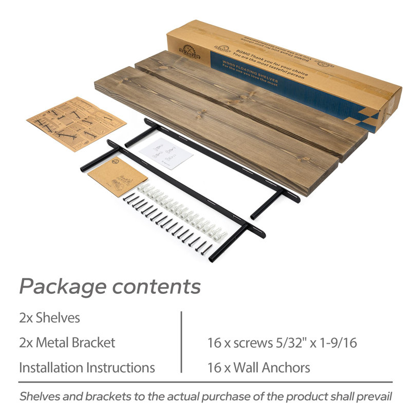 Ensemble de 2 tablettes flottantes en bois pour le mur