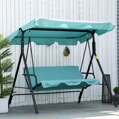 Balancelle de patio avec auvent pour 3 adultes, structure en acier, chaise de détente idéale pour 3 adultes près de la piscine, cadre dans la cour, amusant