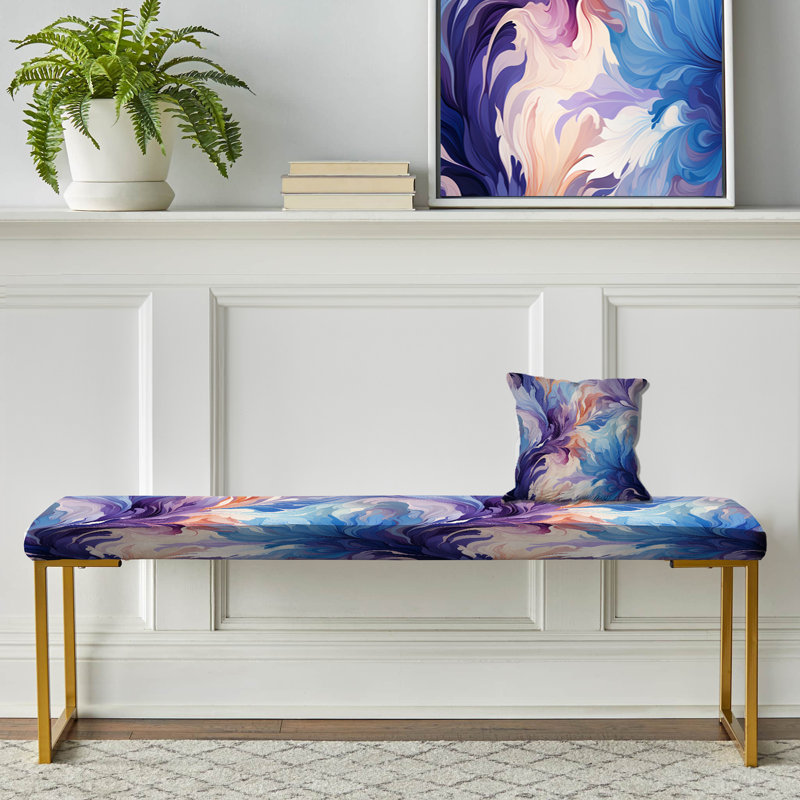 Marble Upholstered Gold Bench, Purple/Blue