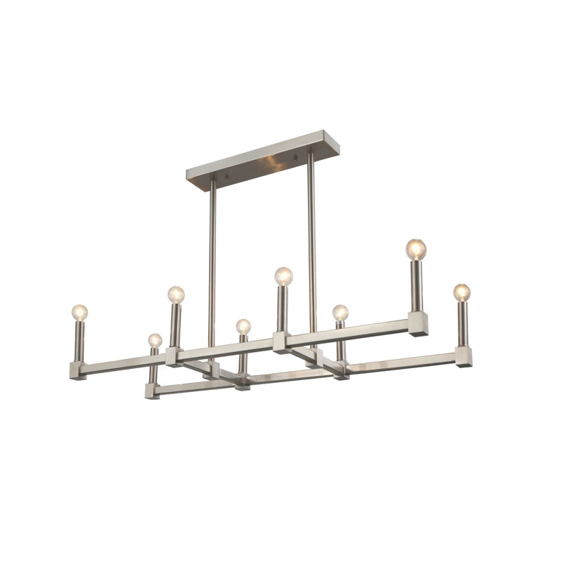 Lustre 8 lumières à passepoil droit en métal chromé
