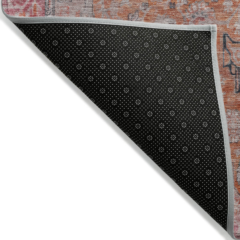 Tapis intérieur lavable à médaillon orange et rouge 5 pi x 8 pi