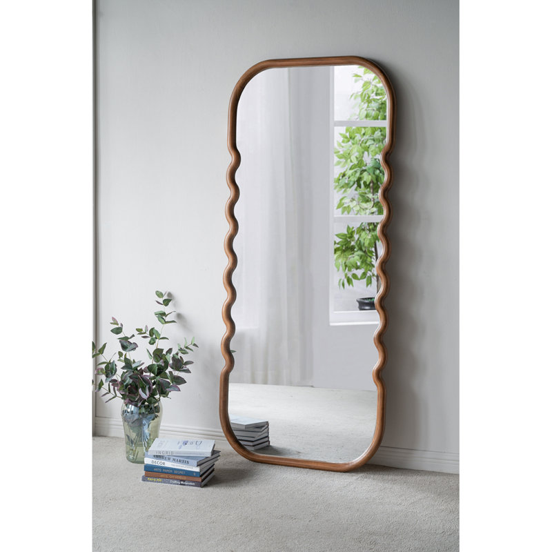 31.4X1.4X74" Oversized Wooden Floor Mirror With Unique Brown Frame, Floor Mirror, Full Body Mirror, Modern Mirror