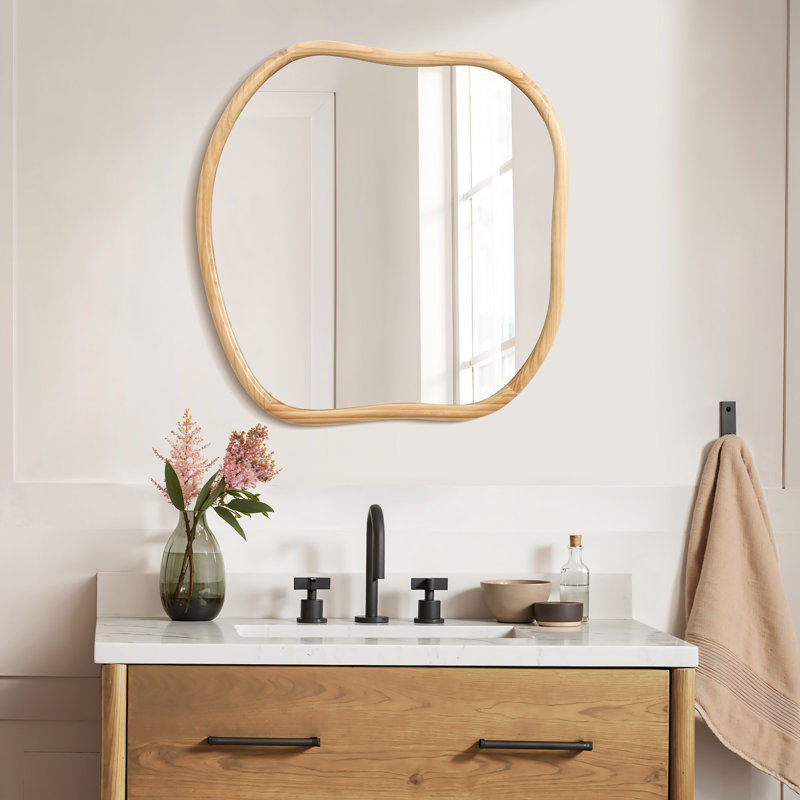 27'' H Natural Pine Wood Irregular Wall Mirror