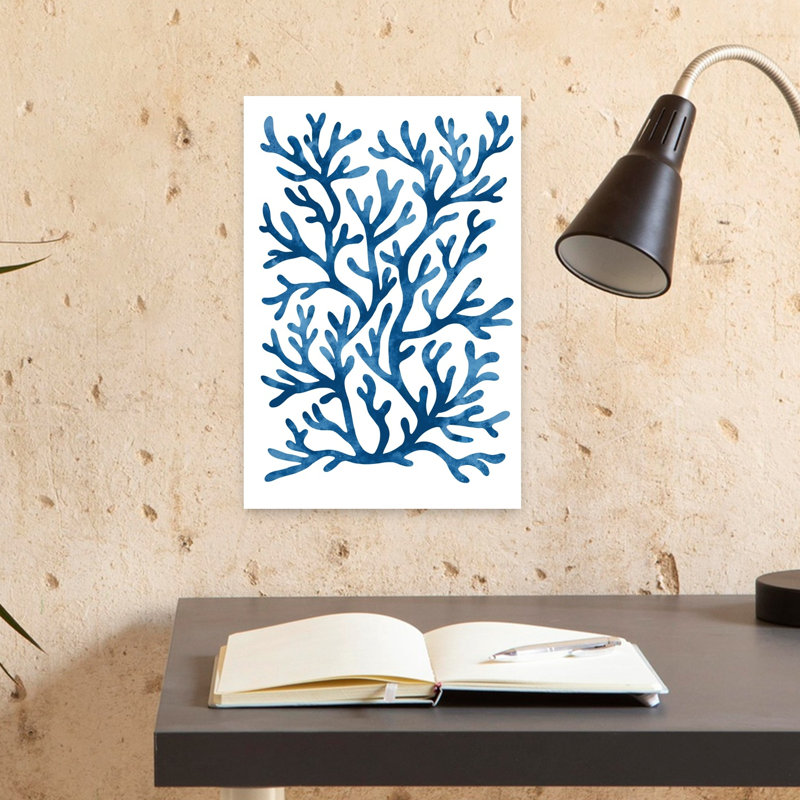 Aquarelle, bleu, corail, abstrait, contemporain, bord de mer, nature, art mural, H 18 po x l 12 po