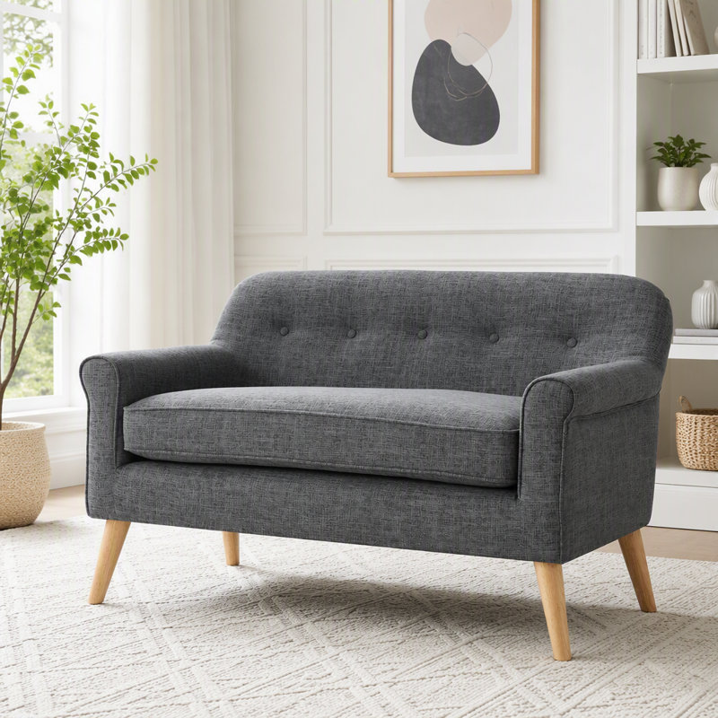 Causeuse Mid-Century avec dossier capitonné, Tissu gris