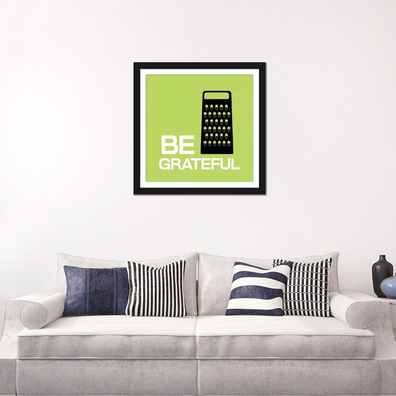 «Kitchen Be Greatful», impression sur toile, H 24 po x l 24 po x P 1 po, Papier d'art encadré noir, Blanc