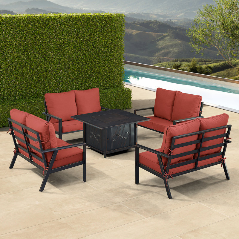 Tiphane Outdoor 6 - Piece Conversation Set, Red