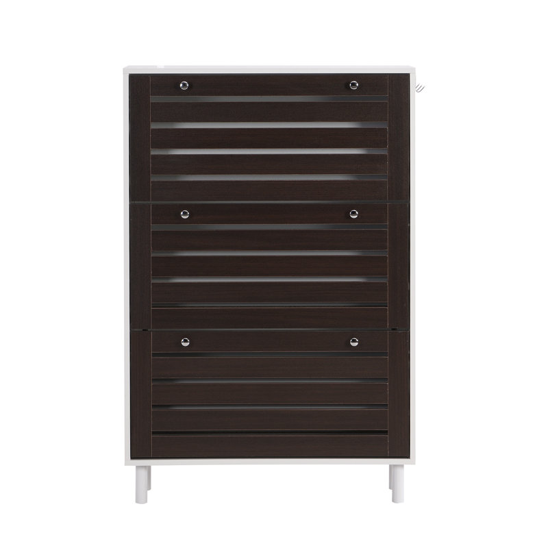 24 Pair Shoe Storage Cabinet,Shoe Organizer with 3 Flip Drawers, Freestanding Hidden Slim Narrow Shoe Rack Cabinet for Hallway