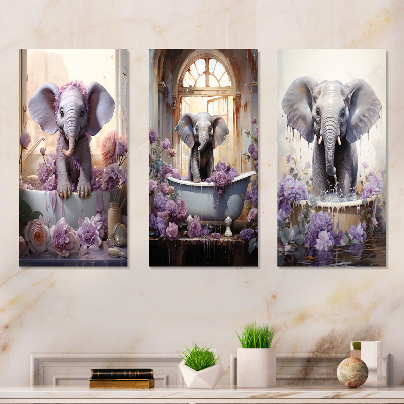 Lavande Splish Splash veau dans une baignoire, H 28 po x l 36 po, Toile tendue