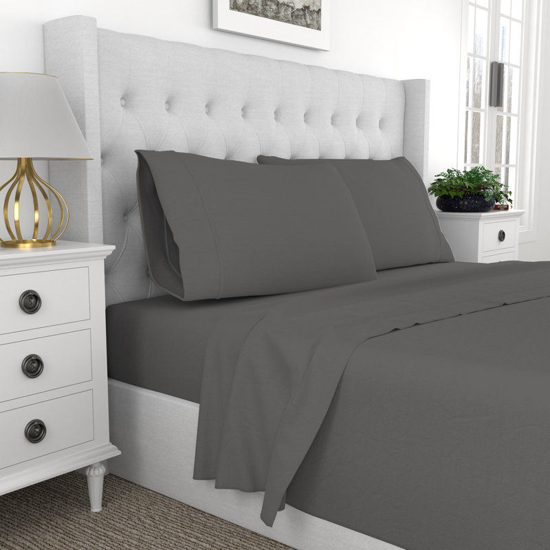 Kal 100% Cotton Sheet Set, Full, Charcoal Gray