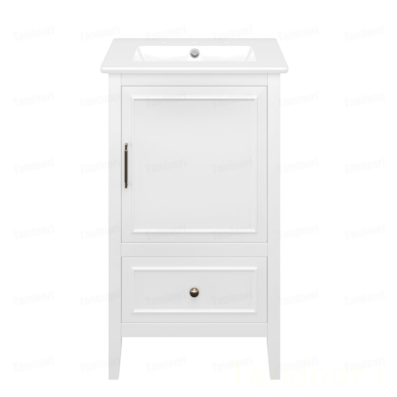 Meuble-lavabo de salle de bain avec lavabo, armoire de salle de bain avec porte, tablette de porte et patins réglables, un tiroir,