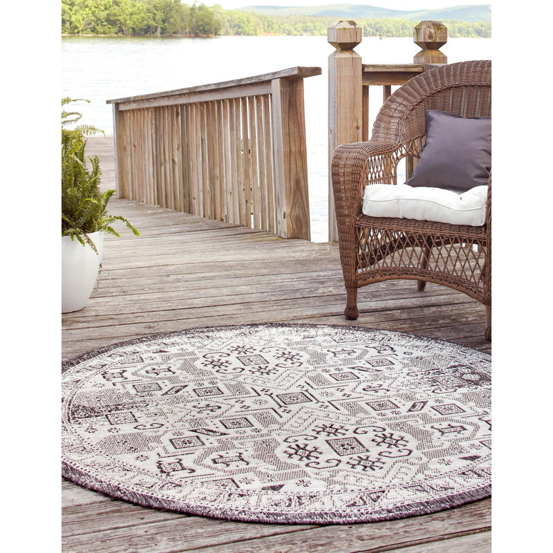 Outdoor Chand Area Rug Gray Color, Round 3'3"
