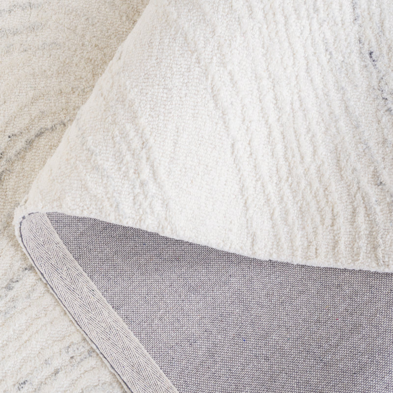 Tapis abstrait en laine / coton touffeté à la main en ivoire / gris clair Hitha, Carré 6 pi