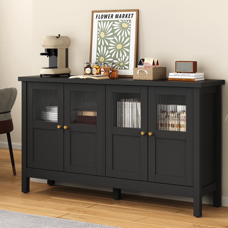 Armoire de rangement à 4 portes avec tablettes réglables, Noir