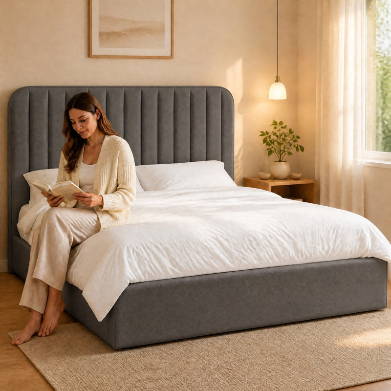 Upholstered Lift Up Storage Ottoman Bed, Kingsize (5'), Grey