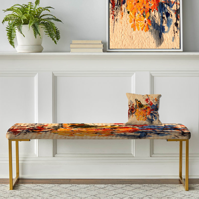 Fifield - Modern Floral Upholstered Gold Bench