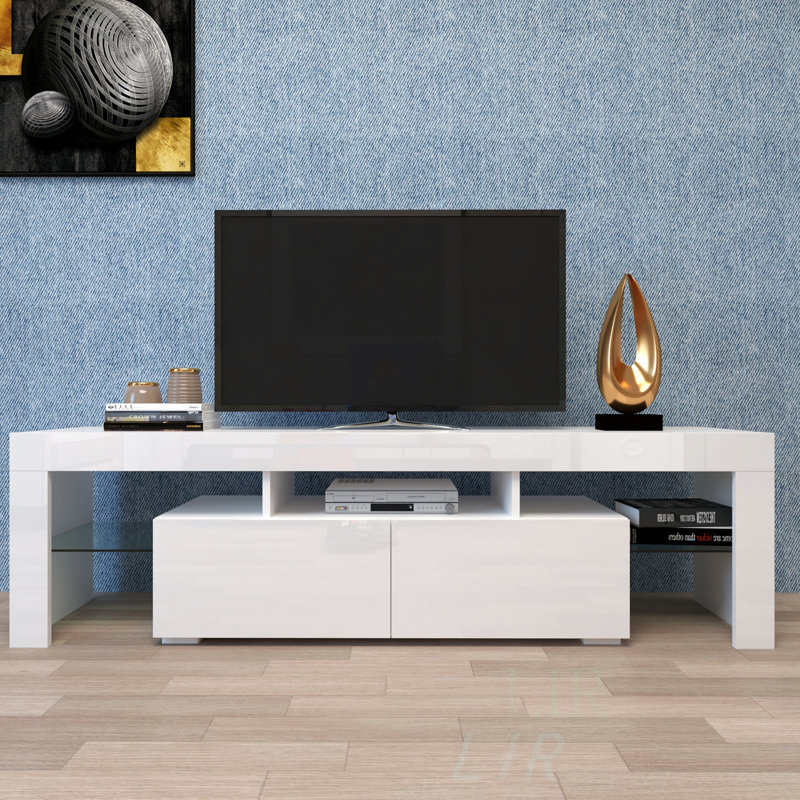 Modern LED TV Stand With 20 Colors And Remote Control, Stylish And Functional For Home Entertainment, TV Stand, White