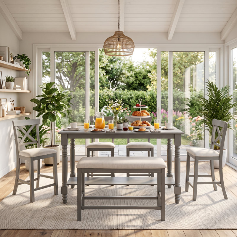 Solid Wood Top Dining Set, Grey