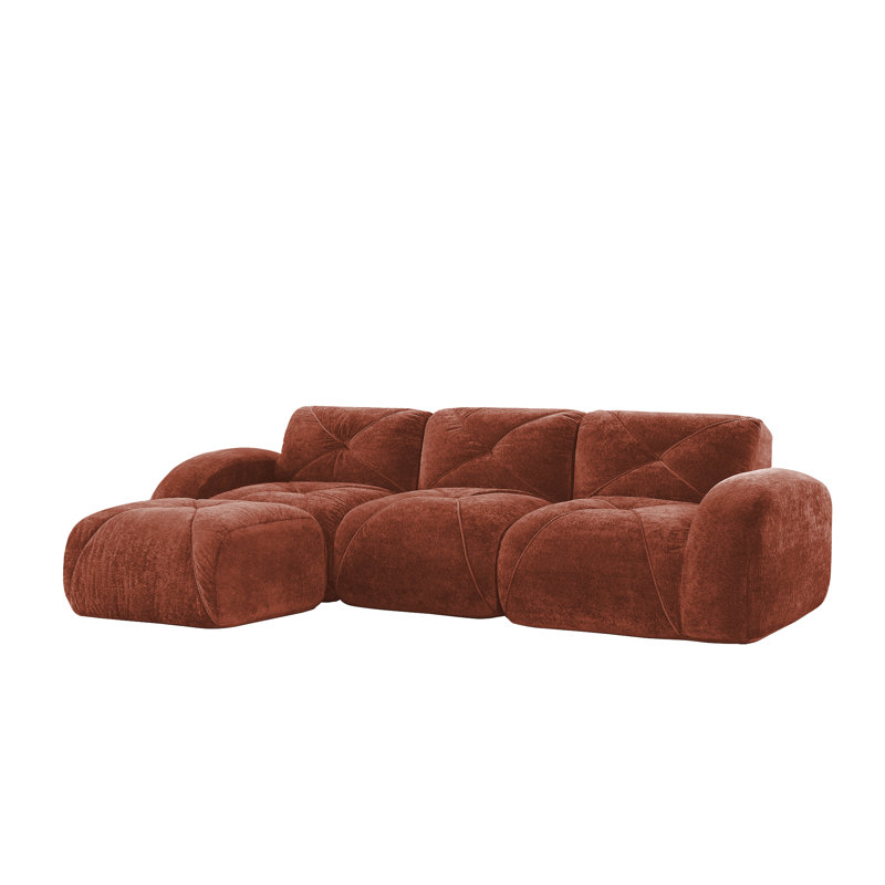 L-Shaped Soft Velvet Fabric, 29.9" H x 110.6" W x 67.3" D, Red/Brown
