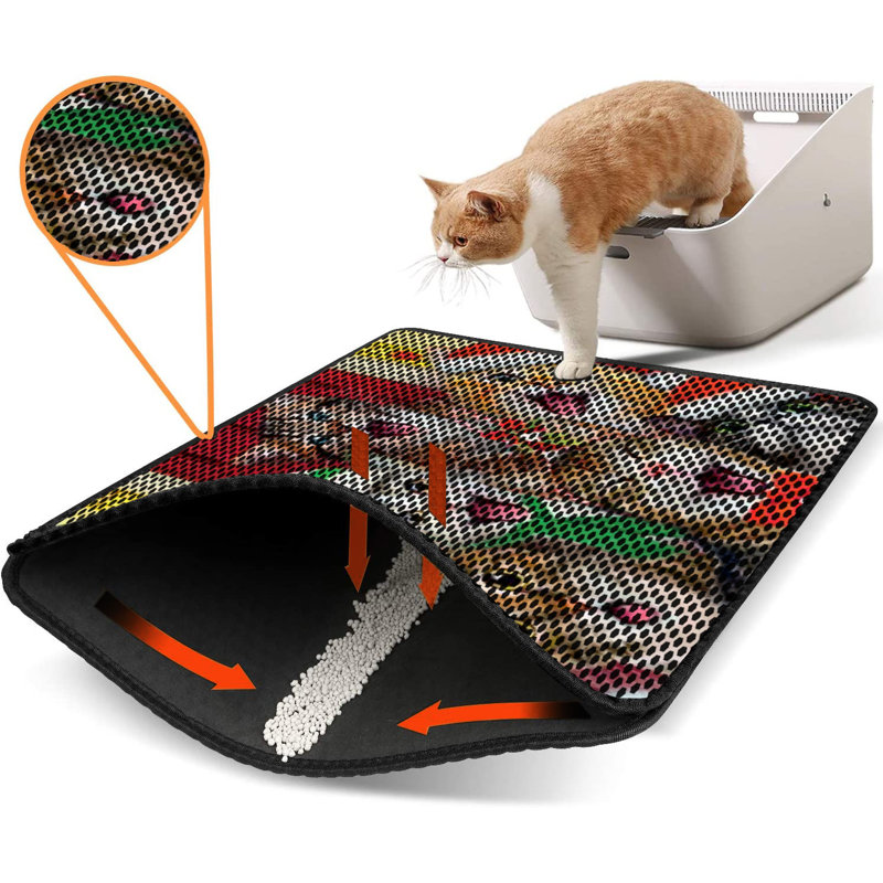 Tapis pour litière de qualité supérieure, 18 po x 24 po | 50% PVC / 50% polyester, lavable à la machine et passer l'aspirateur | Conception durable et facile à nettoyer pour les propriétaires d'animaux de compagnie | Protégez vos planchers des dégâts de la litière