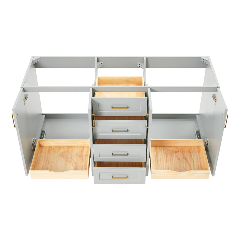 Meuble-lavabo double en bois massif gris Freitas, Gris