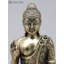 Petit bouddha en laiton assis dans un décor de méditation Vitarka Mudra sur base de bois