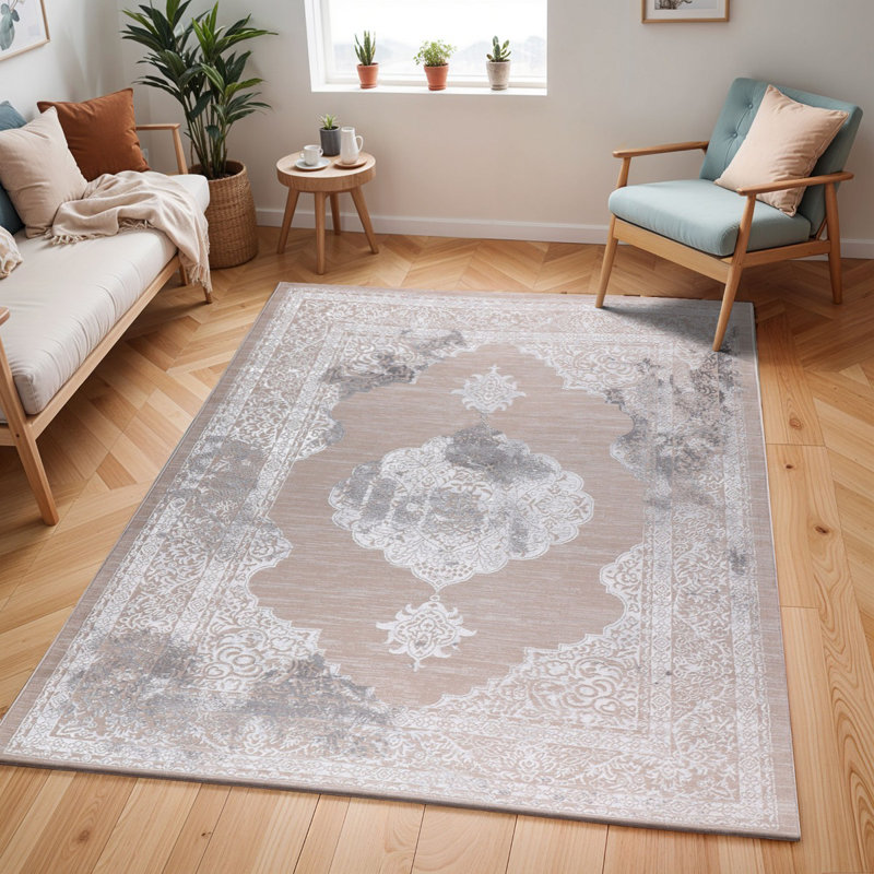 Beige Traditional Rug, Bordered Floral Easy to Clean Rug For Living, Dining Room, Bedroom, Rectangle 200 x 275 cm