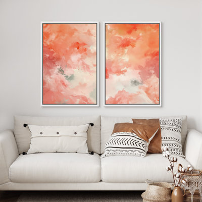 Coups de peinture abstraits, orange et rose vifs, peinture moderne encadrée