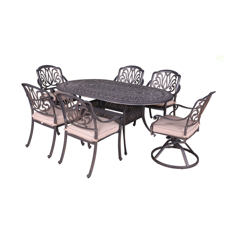 Ensemble de salle à manger ovale en aluminium avec coussins Sunbrella