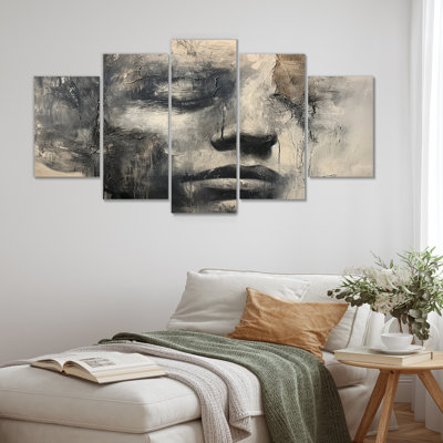 Contemplation Monochrome Face Man - Abstract Portraits Wall Art Set 5 Piece